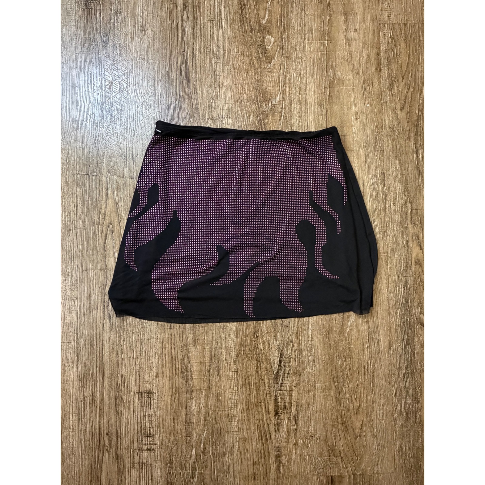 Poster Girl Black Purple Rhinestone Flame Mini Skirt Size L Bodycon Clubwear — image 2 of 7